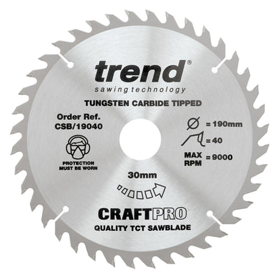 Trend Craft Saw Blade 190mm x 40T x 30mm