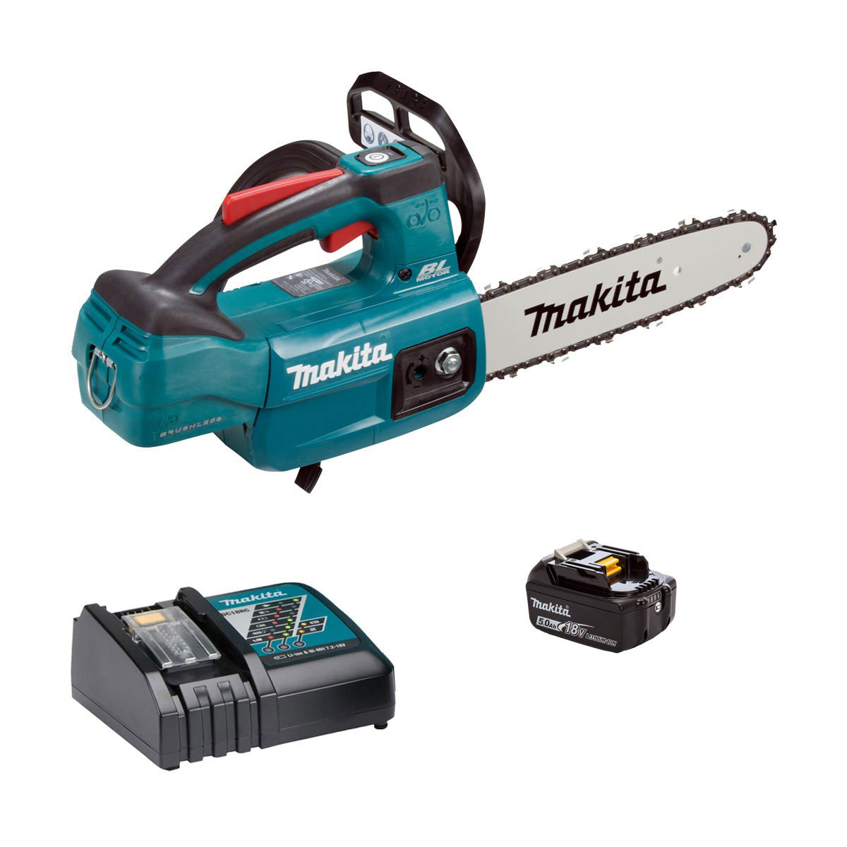 Makita DUC254 Single 18V Brushless Top-Handle Chainsaw 250mm - 1 x 5.0Ah + Charger