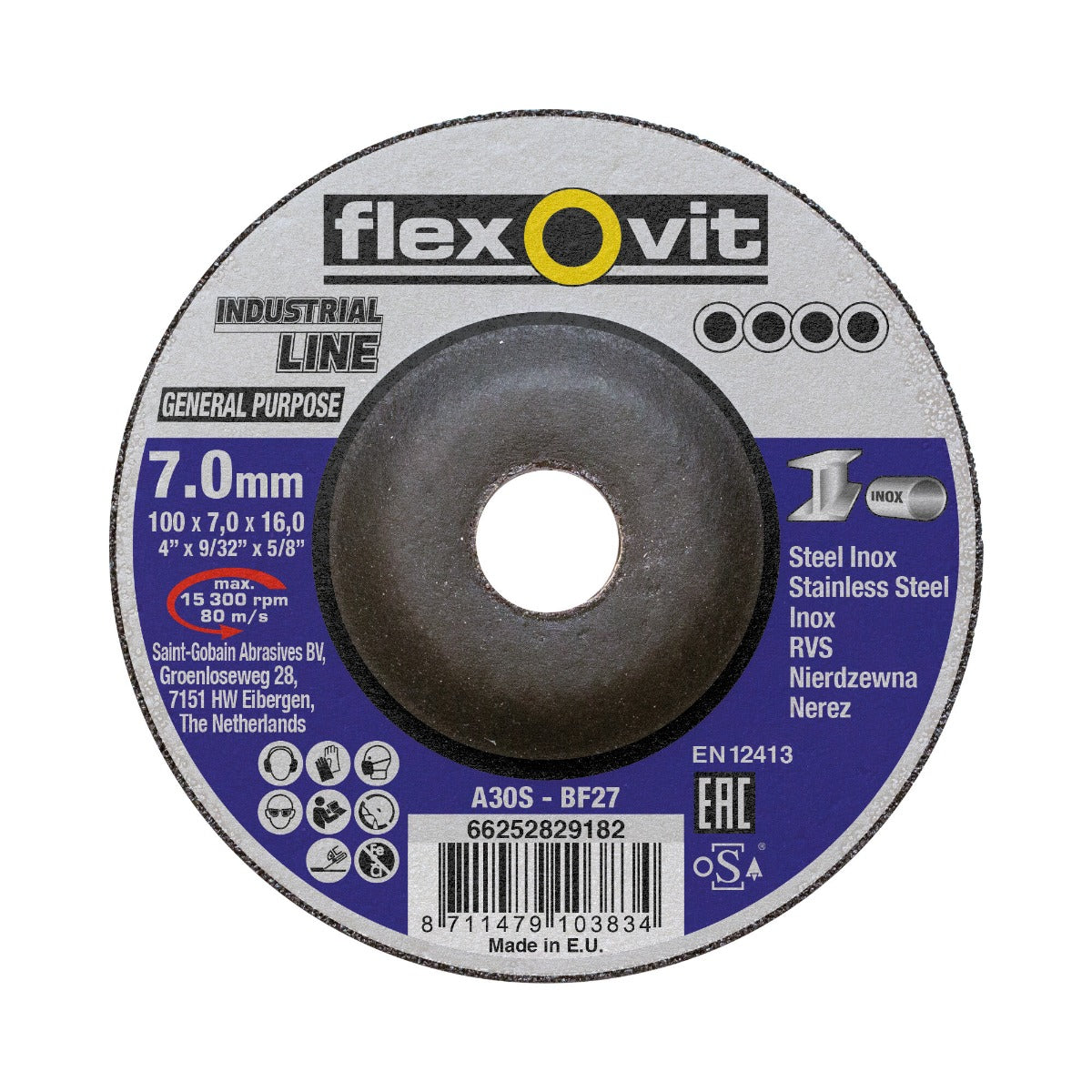 FlexOvit Steel Grinding Disc 100mm x 7.0mm x 16.0mm