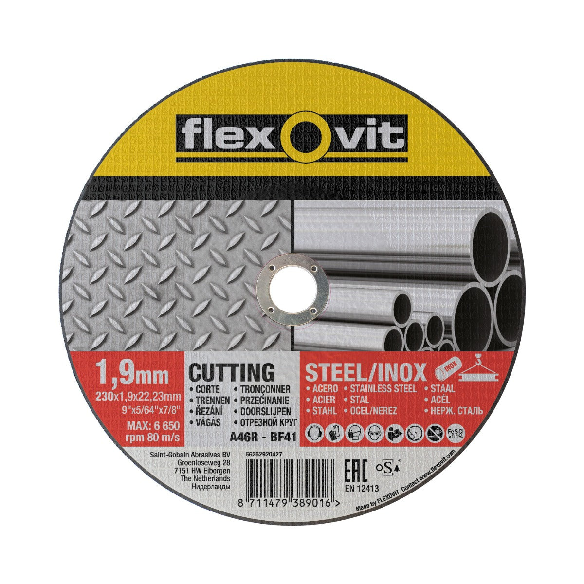 FlexOvit Pro Thin Cut Metal Steels and Stainless Steels 230mm x 1.9mm x 22.23mm