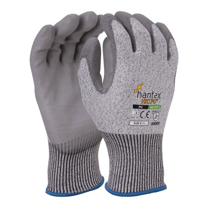 Ultimate Industrial Hantex HX5-PU PU Palm Cut Resistant Gloves, Grey on Grey