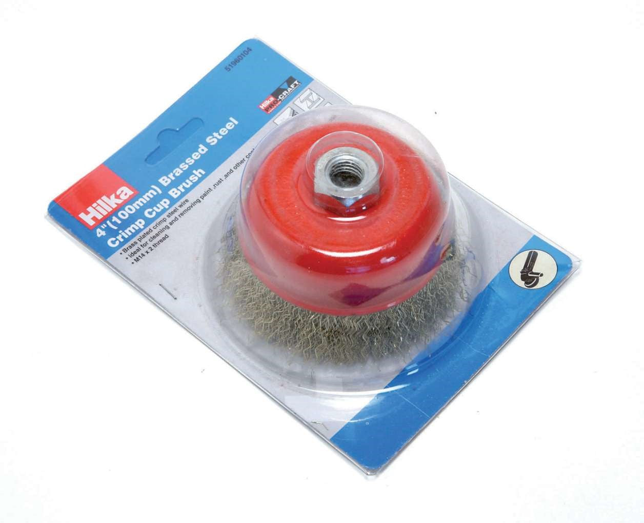 Hilka 4" M14 Brassed Steel Crimp Cup Brush Pro Craft