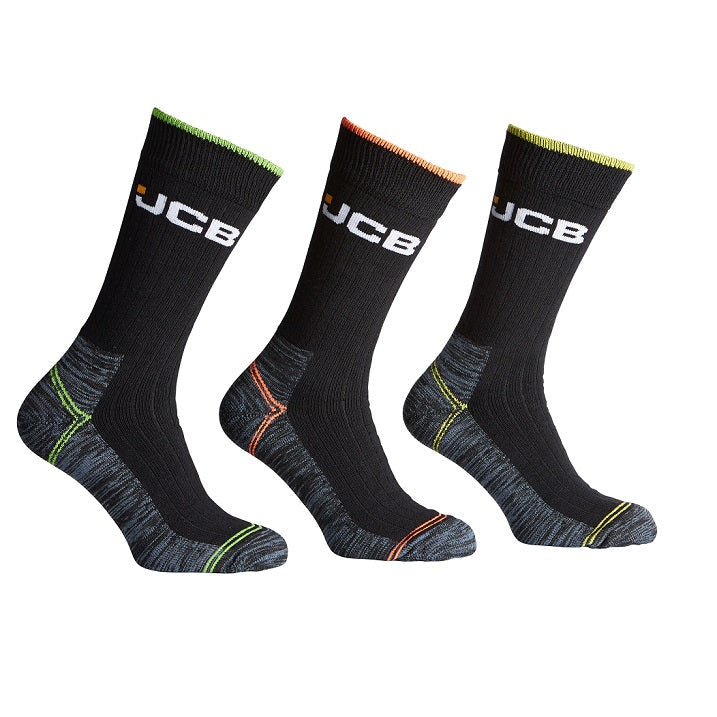 JCB HiVis Work Socks 3 Pack, Size 6-11