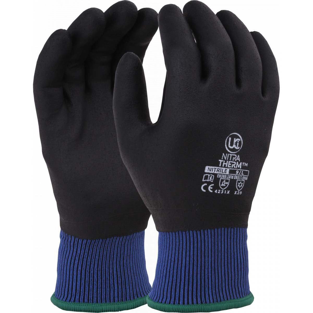 Ultimate Industrial NitraTherm Insulated Fully Coated Gloves, Black/Blue