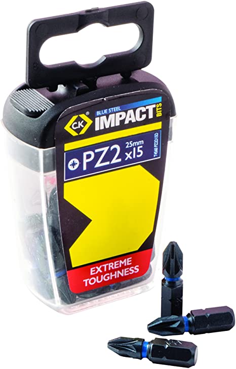 CK Tools T4560 PZ2D15 Blue Steel Impact Screwdriver Bit 25mm PZ2 Box of 15