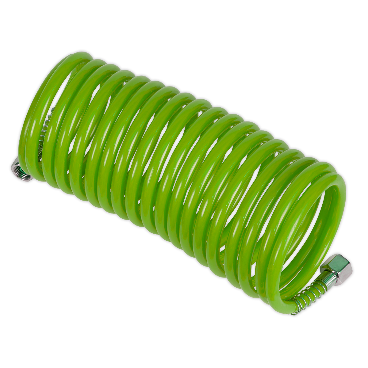 Sealey SA335G PE Coiled Air Hose 5m x 5mm with 1/4"BSP Unions - Green