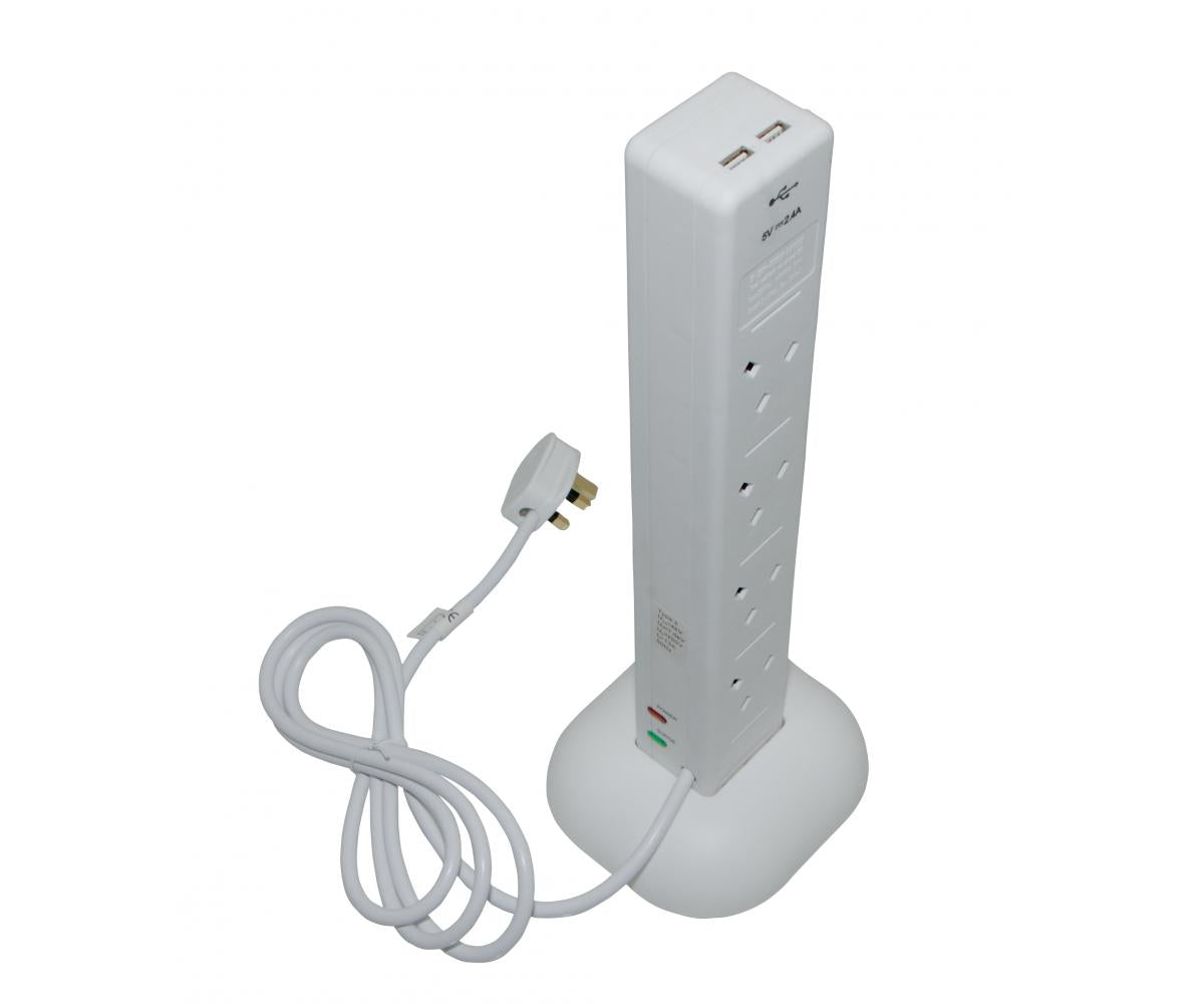 SMJ S8WTUSB 8 Socket Surge Protected Tower Dual Usb 2.4A