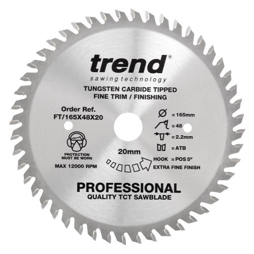 Trend FT/165X48X20 Saw blade fine trim 165mm x 48 teeth x 20mm