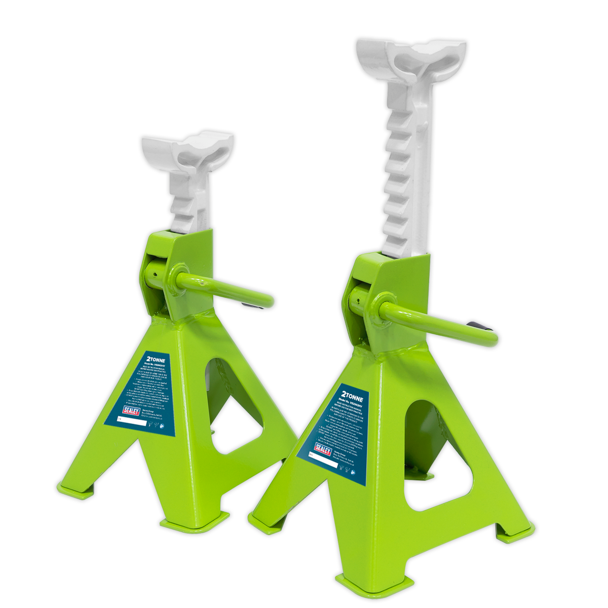 Sealey VS2002HV Axle Stands (Pair) 2tonne Capacity per Stand Ratchet Type - Hi-Vis Green