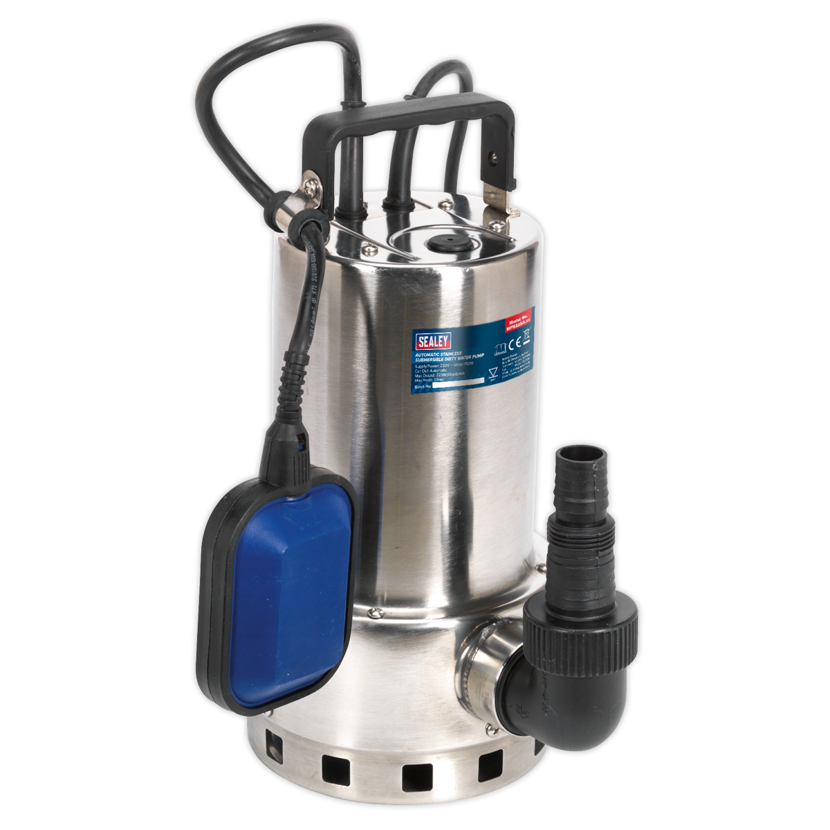 Sealey WPS225A Submersible Stainless Water Pump Automatic Dirty Water 225ltr/min 230V